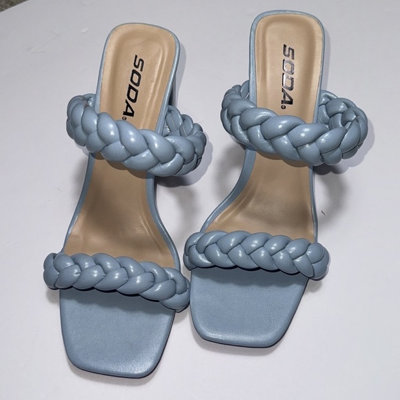 Soda Women's Braided Open Toe Double Strap Heels, Blue, 7.5 - Picture 4 of 9